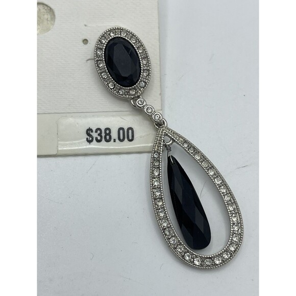 Charter Club Silver & Black Teardrop Evening Dangle Earrings New - Picture 4 of 6